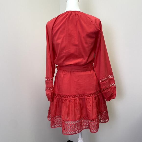 Evereve Juliana Coral Dress XS Cayenne Embroidered Lace Ruffle - Picture 6 of 16